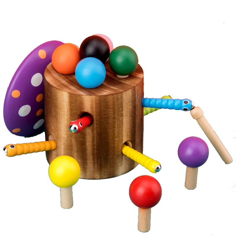 

Magnetic Mushroom Catch Insect Baby Puzzle Early Education Concentration Training Wooden Montessori Educational Toy