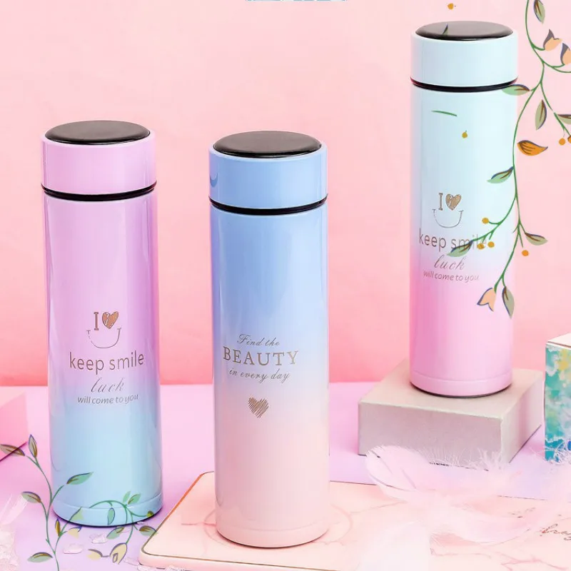 

480ml Creative Gradient Smart Thermos Water Bottle Touch Temperature Display Couple Stainless Steel Vacuum Flask Tea Cup