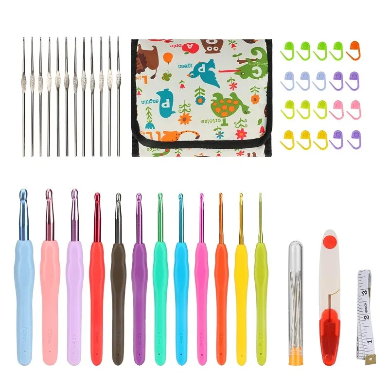 

52Pcs Ergonomic Crochet Hooks Set 24 Sizes Aluminum Crochet Hooks with Case Large-Eye Blunt Needles Perfect DIY Knitting Tools
