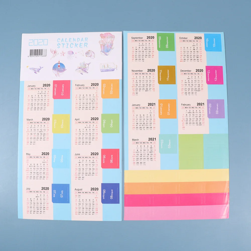 

1 Set of 10 Sheets 2020 Calendar Sticker DIY Notebook Label Schedule Diary Planner Stationery Stickers (White)