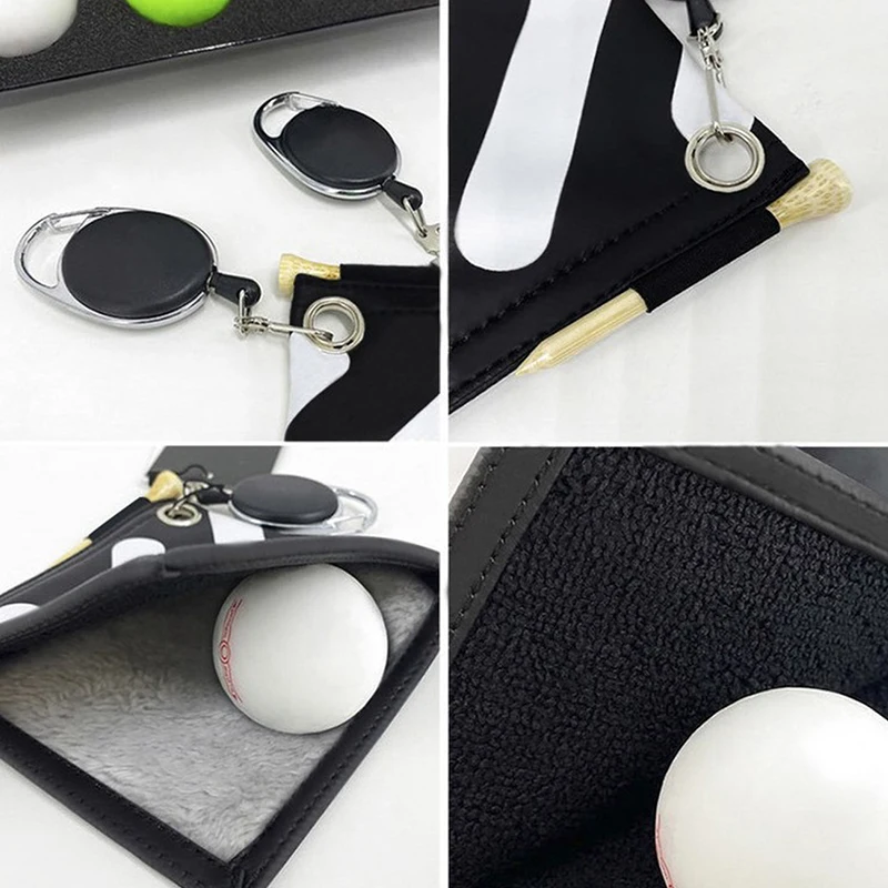 

Golf Ball Cleaning Towel Square Mini Retractable Key Chain Link PU Waterproof Material Surface Golf Ball Cleaning Towel