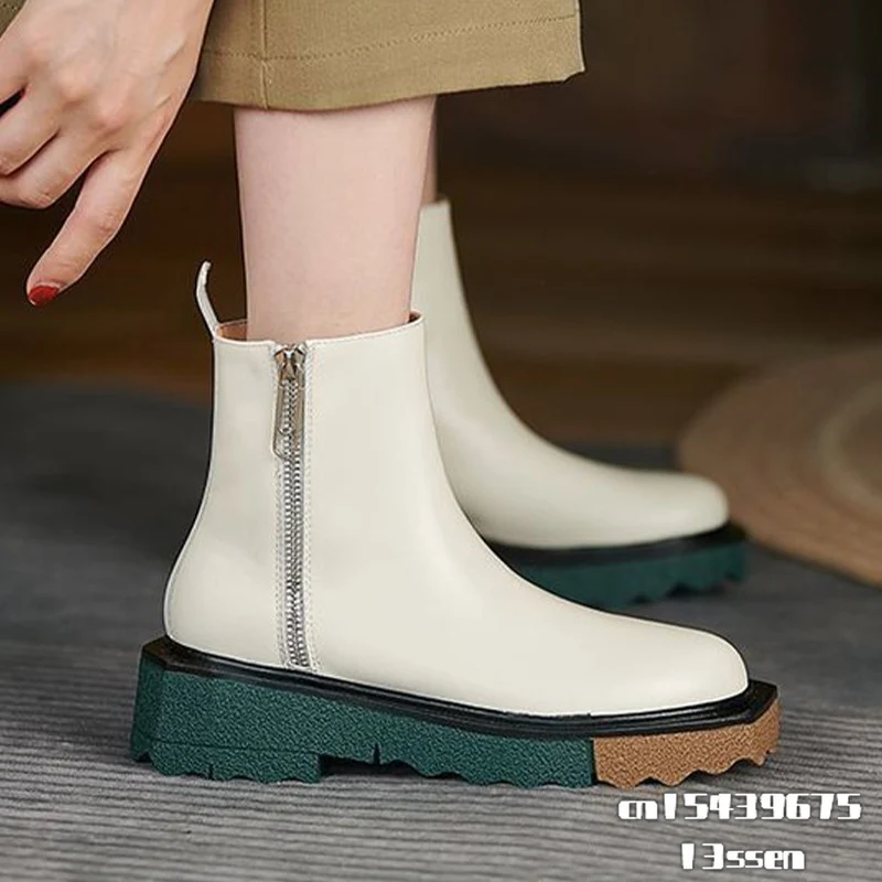 

Women Ankle Boots Female Zip Non-Slip Platform Mixed Color Short Boot Lady Concise Fashion Winter Outdoor Shoes Women's Footwear