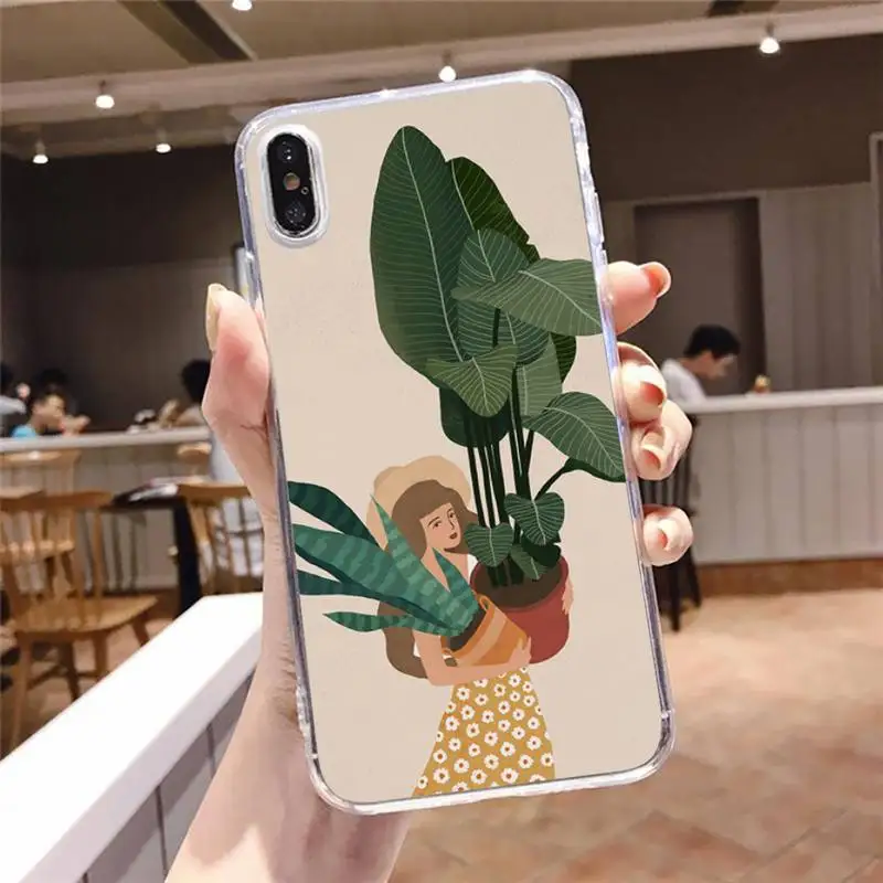 

Cartoon cute cat painting girl Phone Case Transparent soft For iphone 5 5s 5c se 6 6s 7 8 11 12 plus mini x xs xr pro max