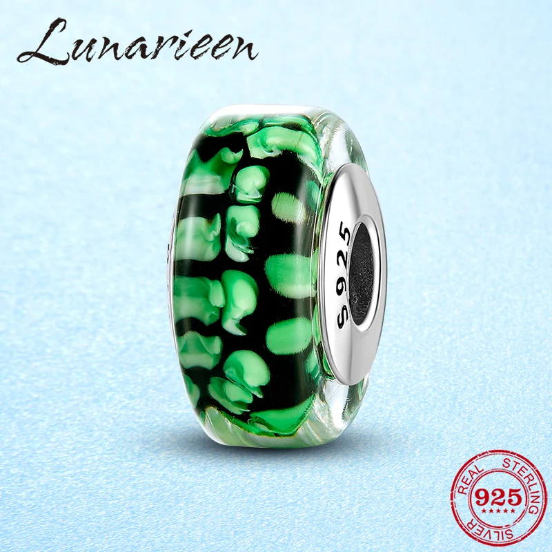 Бусины из муранского стекла с зелеными цветами серебра 925 пробы | Украшения и