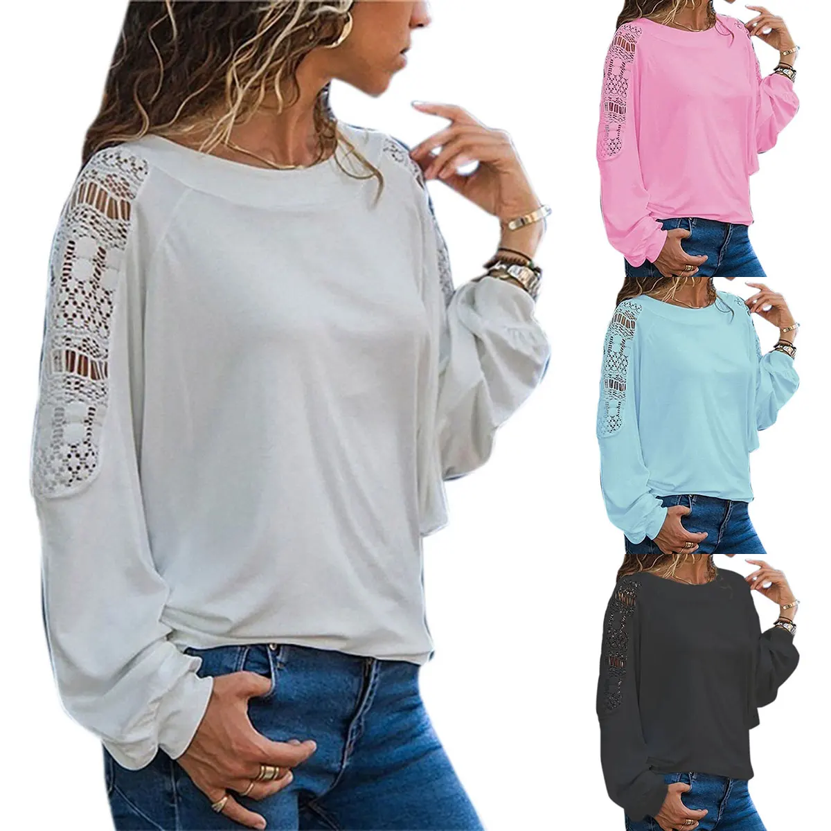 

Oversized T shirt Womens Hollow Out Loose Solid T Shirt Woman tshirts Casual Fashion Baggy Long Sleeve Blouse Top Women Clothes