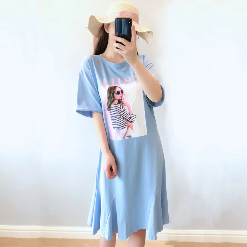 

EHQAXIN Summer Plus Size Women's Dress Fashion New Style Korean Loose T-Shirt Pattern Long Fishtail Dresses Short Sleeve XL-5XL
