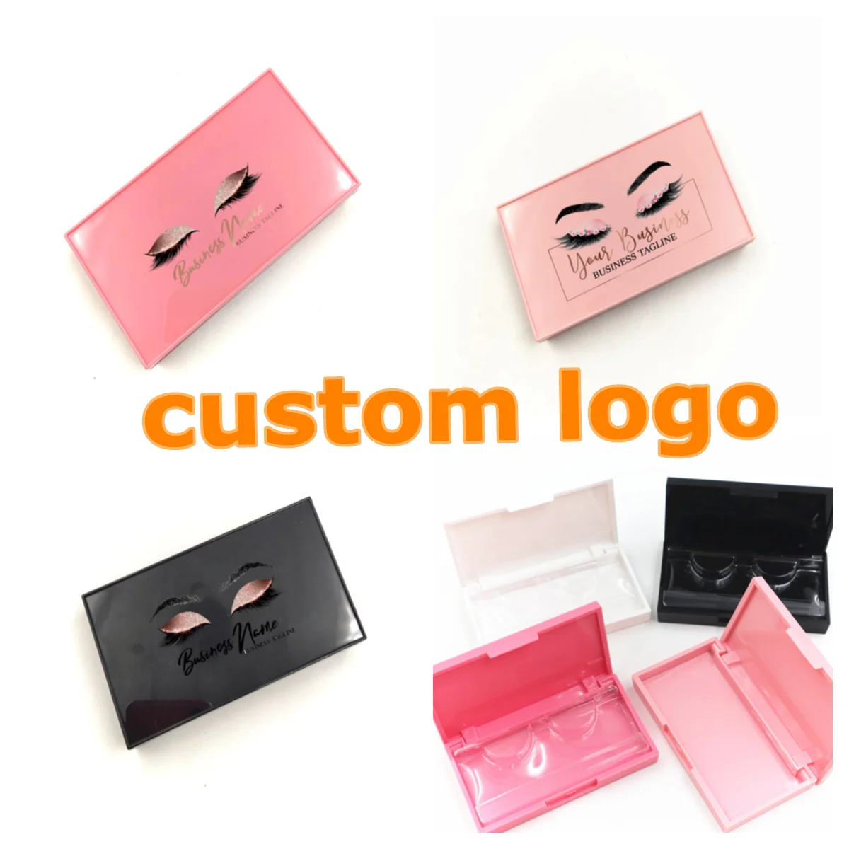 

Пластиковый акриловый чехол с лотком, оптовая продажа, 4 цвета, с принтом логотипа, упаковочная коробка для ресниц, фирменный логотип, упаков...
