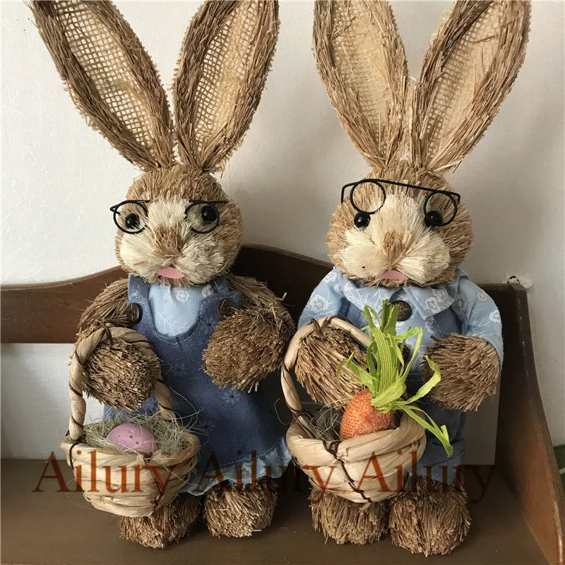 

Straw Rabbit Greeting,H33cm,Wedding Decor,Window Oranment.Photography Props,Xmas,Desktop Bunny Easter Handicraft,Pastoral