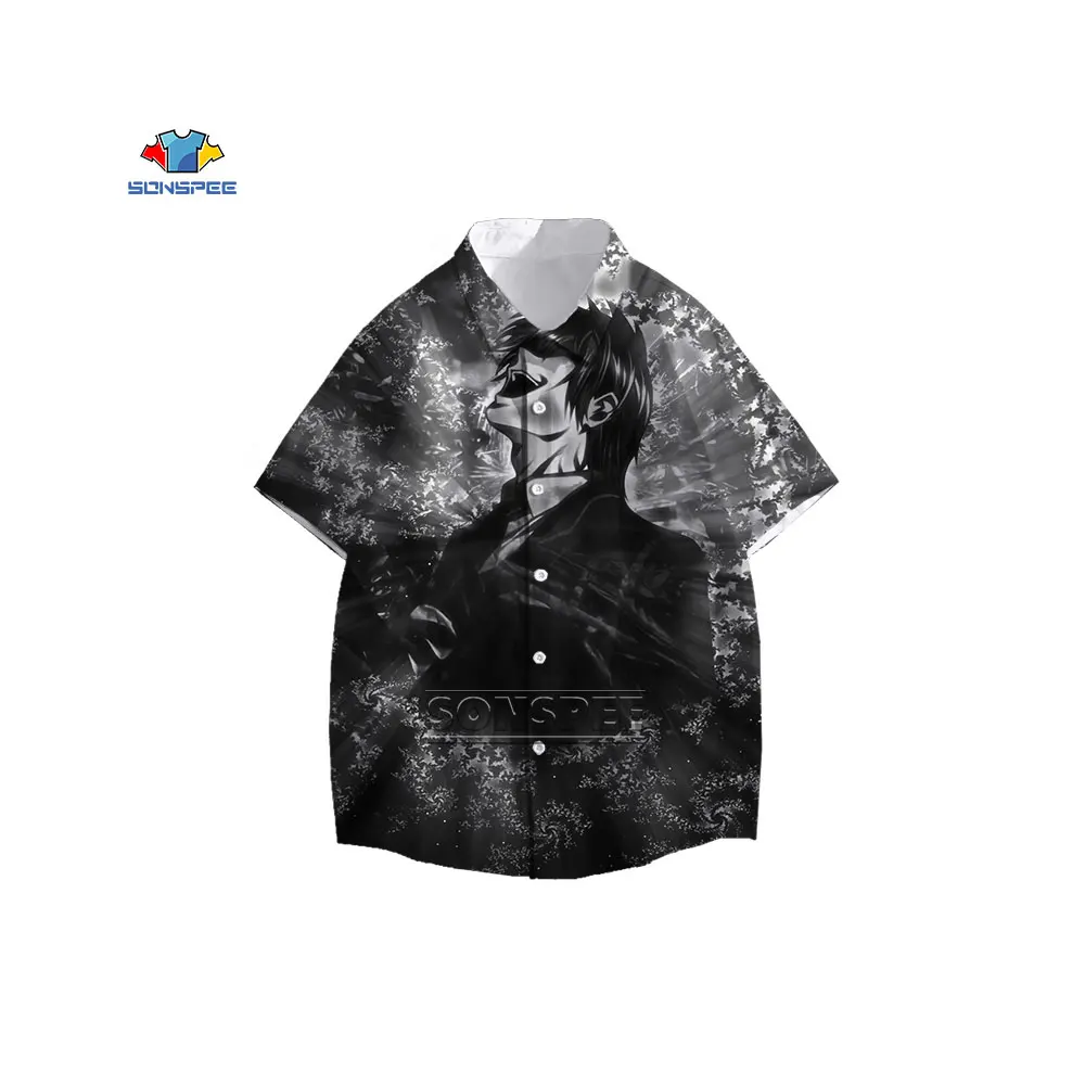 

SONSPEE Death Note Anime Baseball Shirt Men's 3D Print Short Sleeve V-neck Women Horror Men Baseball Uniform Unisex Cardigan Top