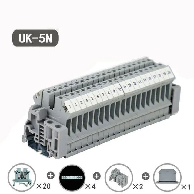 5/10/20 positions UK5N UK series DIN Rail Terminal block kit Screw Clamp strip combination wire connector set 4MM2 | Обустройство