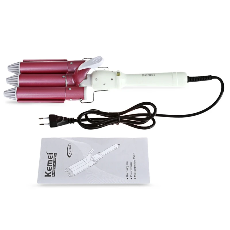 

Kemei Hair Straightener Automatic Perm Splint Ceramic Hair Iron 3 Barrels Big Wave Hair Curling Flat Iron Hair Waver Curl Km-926