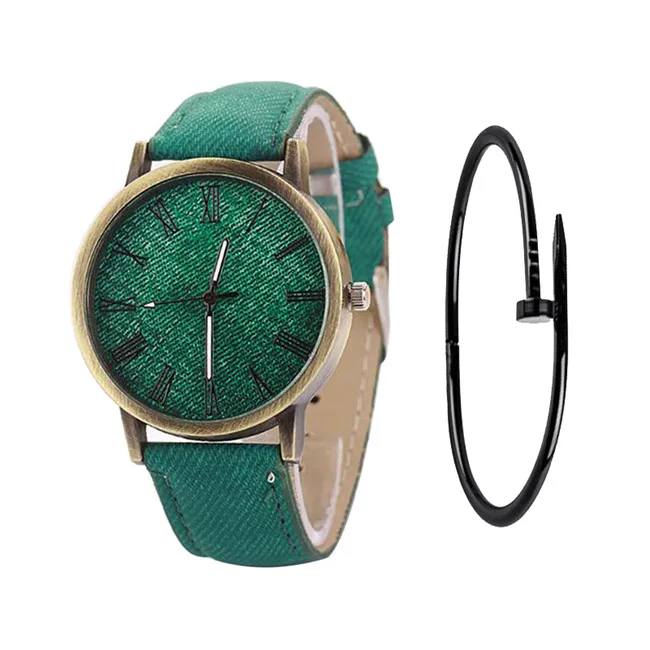 MEIBO Relojes, женские кварцевые часы с кожаным ремешком, мужские повседневные наручные часы, женские часы, женские часы - Цвет: green and bracelet