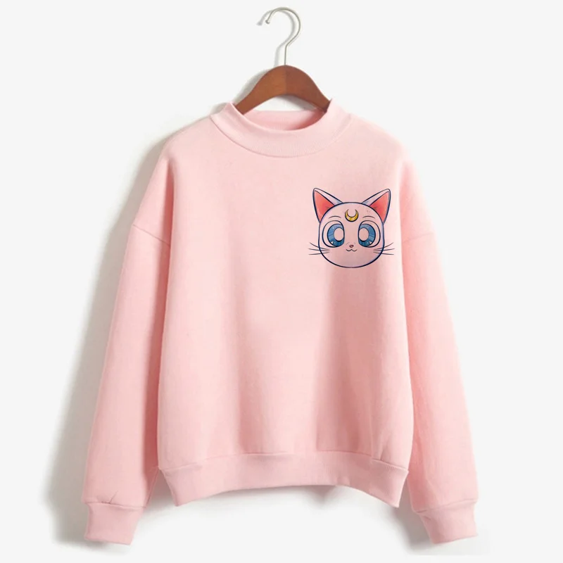 P1851P-pink Сейлор Мун каваи Харадзюку толстовки для женщин Ullzang милый кот Аниме Забавный мультфильм свитшоты Usagi 90s Эстетическая толстовка женская - Цвет: P1851P-pink