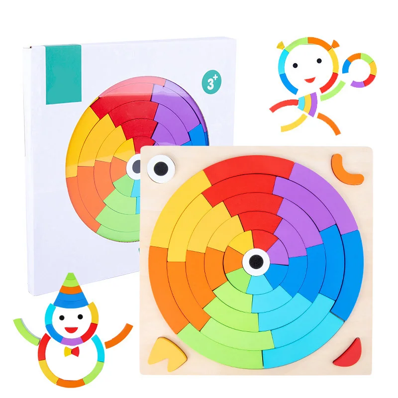 

Kids Wooden Puzzle Toy 3D Rainbow Block Jigsaw Puzzle Baby Educational Wood Toys Parent Child Interactive Desktop Board Toys