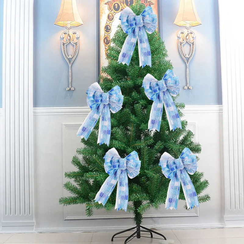 Креативный Рождественский бант ручной работы голубой двойной снежинок