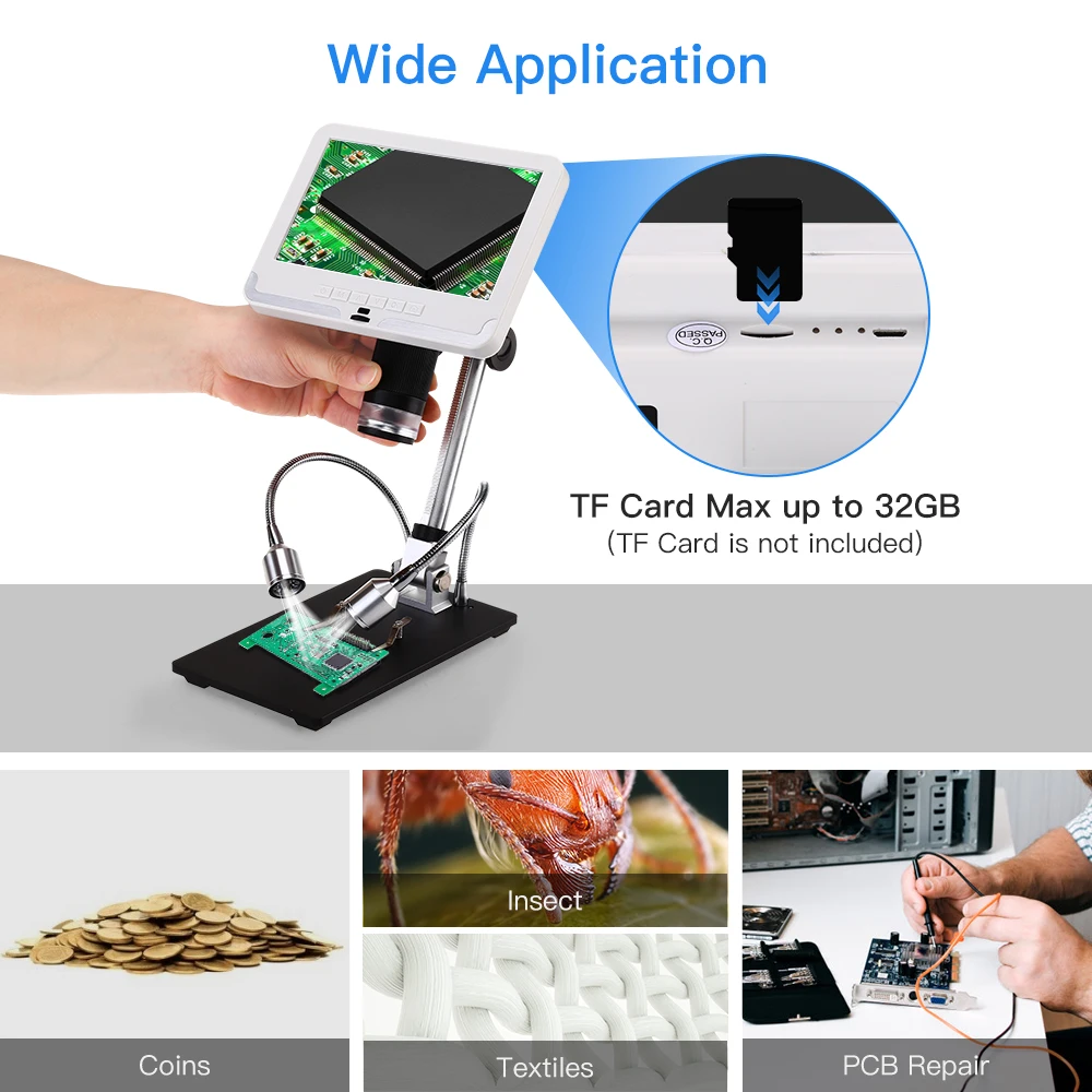 Цифровой микроскоп с пультом дистанционного управления 7-дюймовый ЖК-дисплей 1080P