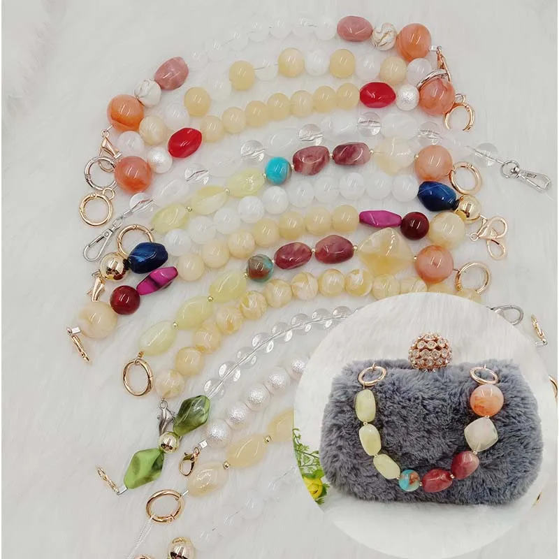 

New Fashion Woman Handbag Accessory Chain Detachable Replacement White Beige Grey Bead Strap Women Shoulder DIY Resin Bag Chain