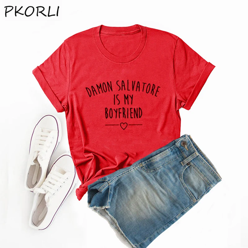 Футболка с дневниками вампира Деймон Сальваторе-мой парень |