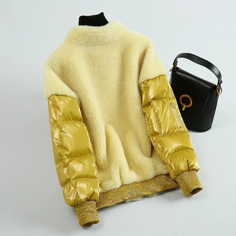 Куртка женская зимняя из овечьей шерсти на белом утином пуху теплая 2021 | Женская