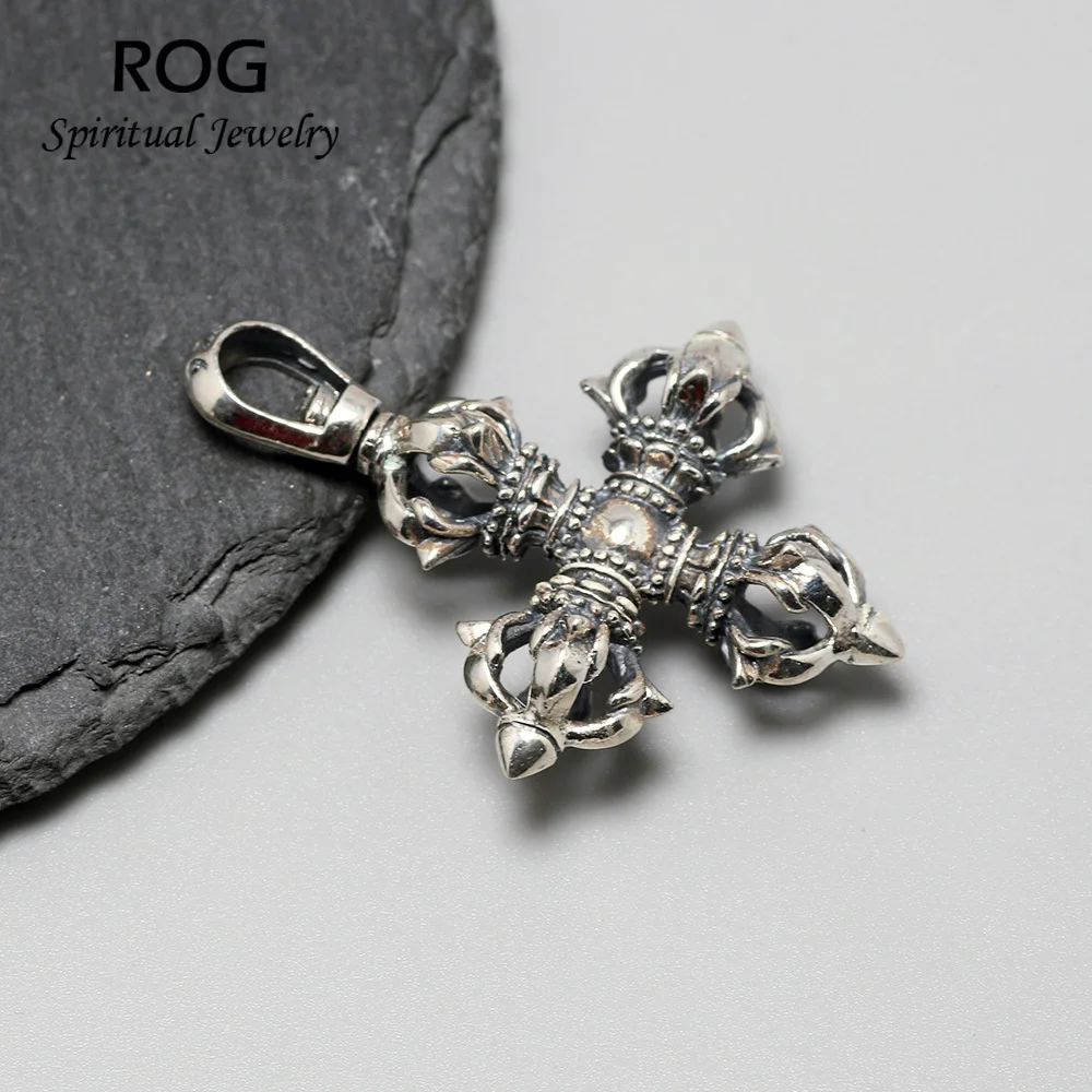 Подвеска мантра из стерлингового серебра 925 пробы Крест Ваджра кулон для мужчин и