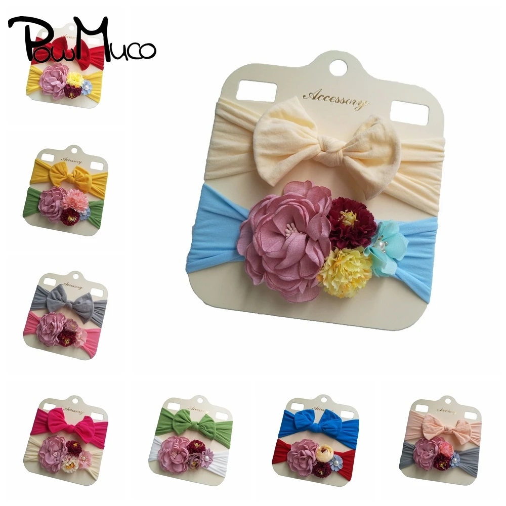 

Powmuco 2 шт./компл. прекрасный искусственный цветок розы для маленьких девочек повязка на голову, твердые Цвет мягкий бант нейлон ленты для волос Детские головные повязки фото-реквизит