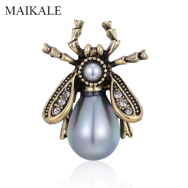 

MAIKALE Vintage Honey Bee Brooch Pins Pearl Insect Brooches for Women Clothes Kids Bag Accessories Housefly Broche Charm Gifts