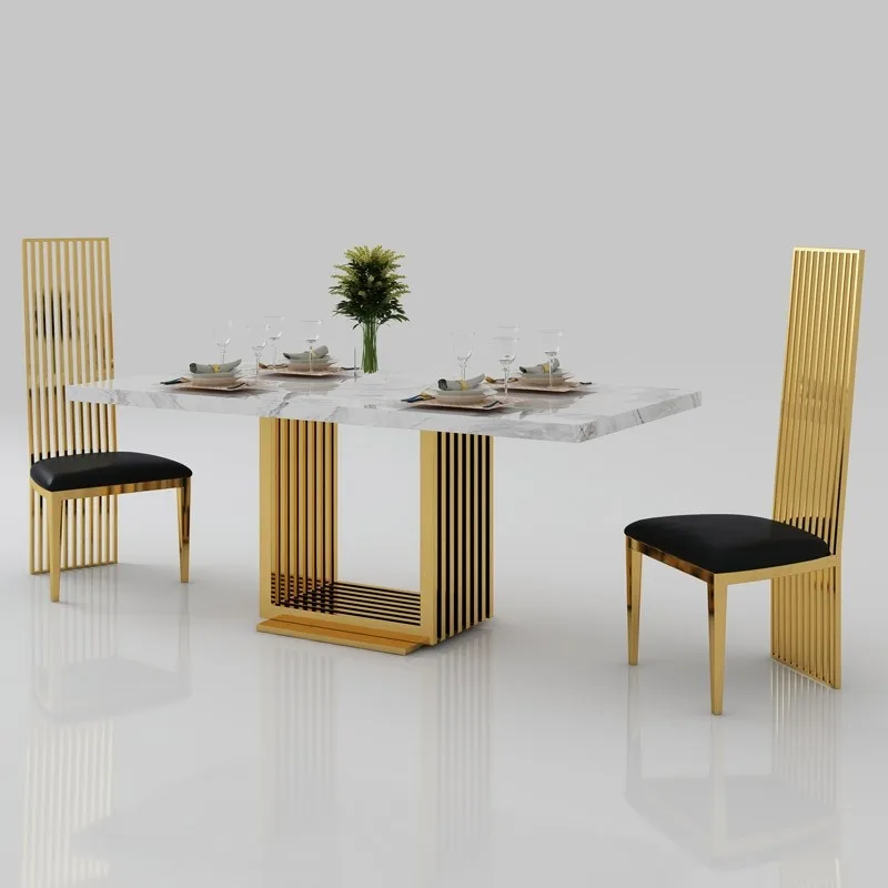 

Modern Dining Room Furniture Rectangle Dining Table Stainless Steel Marble top Restaurant Table for Home Hotel