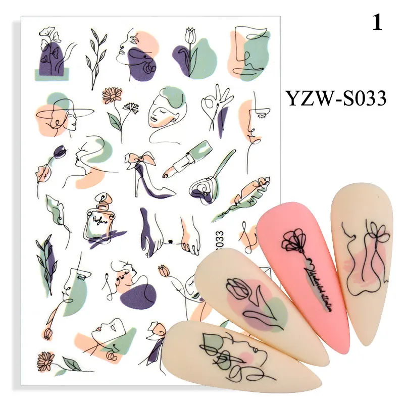 

Art Nail Stickers And Decals 2021 Nail Art Decoration Set Geometric Pattern Of Human Face Dried Flowers Set Of Sliders Manicure