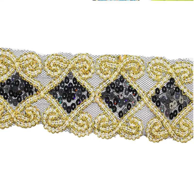 Оптовая продажа 15 ярдов/партия золотые блестки кружевная лента Женский текстиль