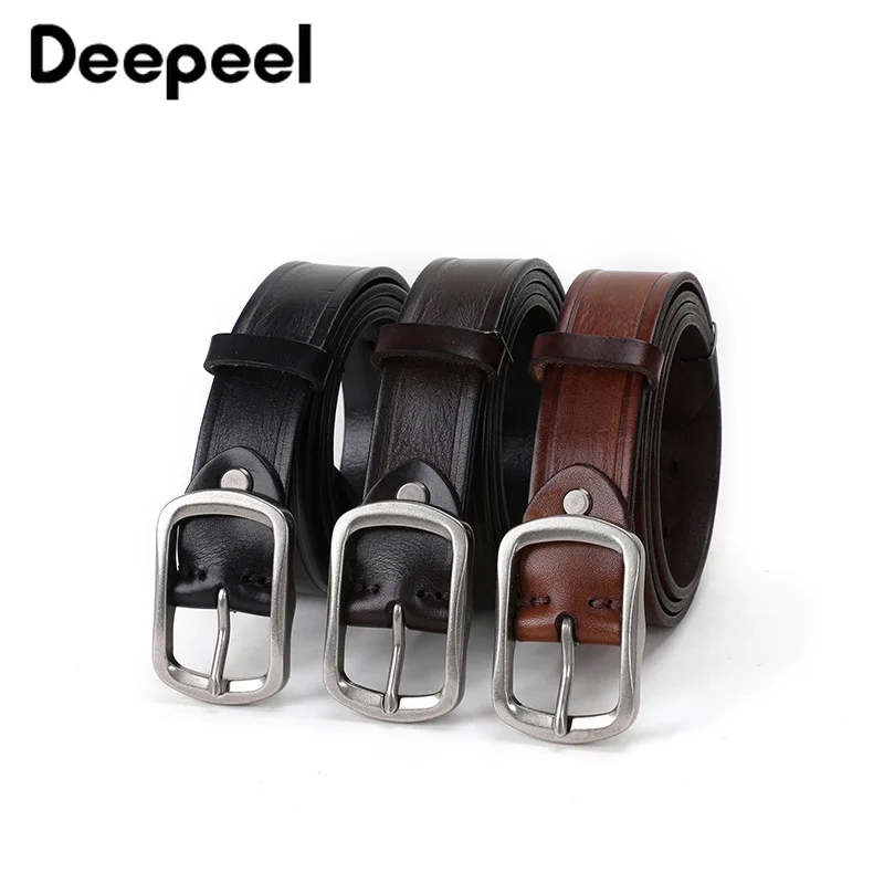 

Deepeel 1pc 3.3*105-125cm Men's Leather Belt First Layer Cowhide Belts Pin Buckles Male Designer Waistband Business Accessories