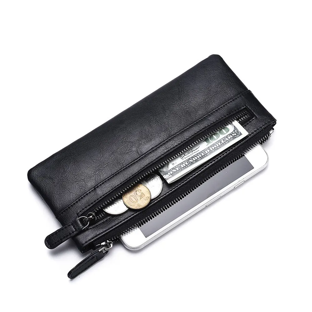 

2021 New Retro Simple Design Men's Mid-length Wallet Zipper Casual Leather Credit Card Holder Separate High Capacity Money Bag