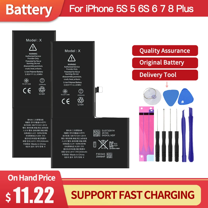 

High Capacity Phone Battery For Apple 5S 5 6S 6 7 8 Plus X SE Xr Xs Max Replacement Bateria For iPhone 7 Batteries With Tools
