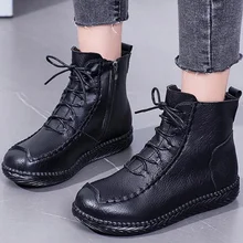 Chaussures plates confortables à bout rond pour femmes, baskets à lacets, bottines courtes à fermeture éclair  (4)