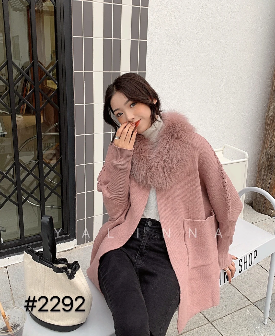 Sweater Women Time-limited Solid Long 2020 New Woman Sweater Fox Fur Collar Bat Sleeve Knitted Cardigan Loose Large Size Outer