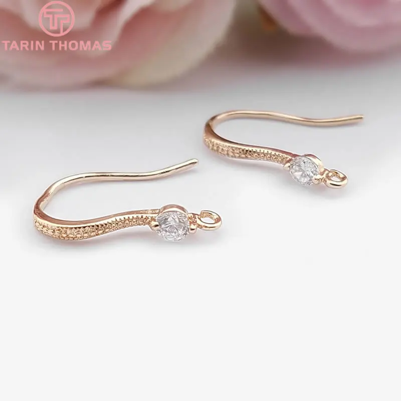 6 шт Высота 17 мм 24K цвет шампанского позолоченный латунь с цирконием серьги крюк