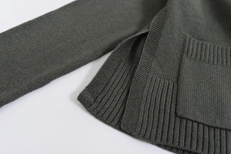 

Women Hem Split Sweater V-neck Double Pockets Simple Loose Knitwear Top