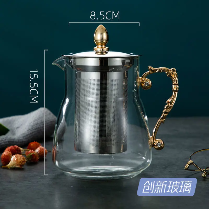 

Elegant Cup High Temperature Resistant Glass Strainer Teapot Creative Metal Diamond-Embedded Handle Home Office Set Tea Set
