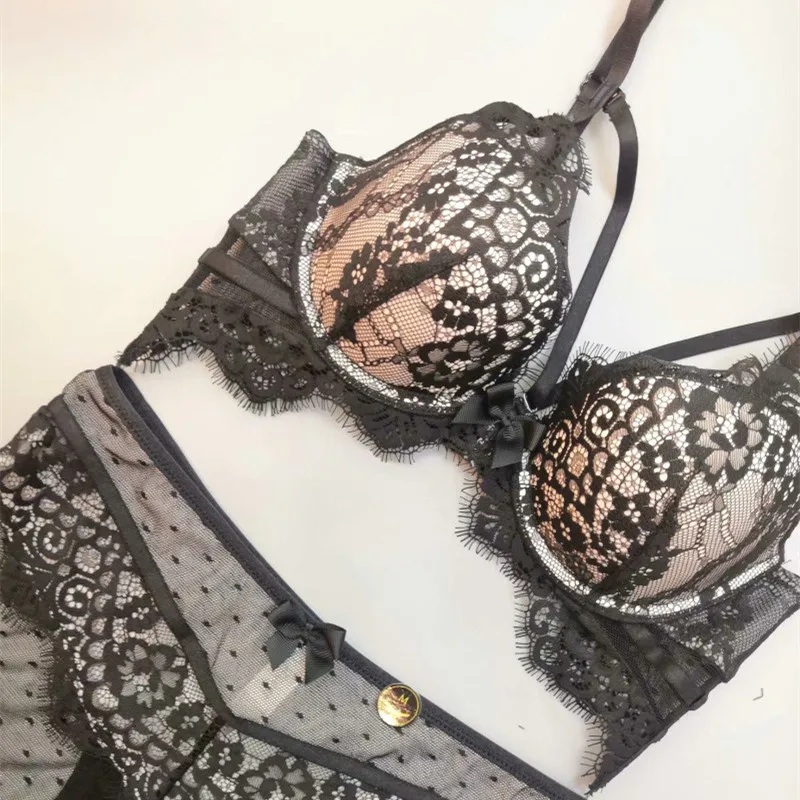 

Hjwsfdcai Ladies Sexy Lace Bras Sets Push Up Gather Underwear Eyelash Bra And Panties Breathable Comfortable Female Lingerie