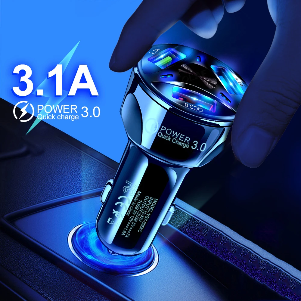 

USB Car Charger Quick Charger 3.0 3 Port Car-charger for Iphone12 11 Samsung Xiaomi Huawei In Car Fast Charging Mobile Phone