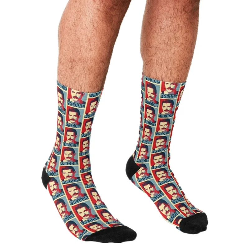 

Забавные мужские носки Freddie Mercury, мужские счастливые носки с принтом лица Freddie в стиле хип-хоп, уличные стильные сумасшедшие носки для мужчин