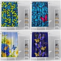 butterfly printed bath curtains flowers pattern shower curtain fabric waterproof polyester multiple sizes bathroom curtain
