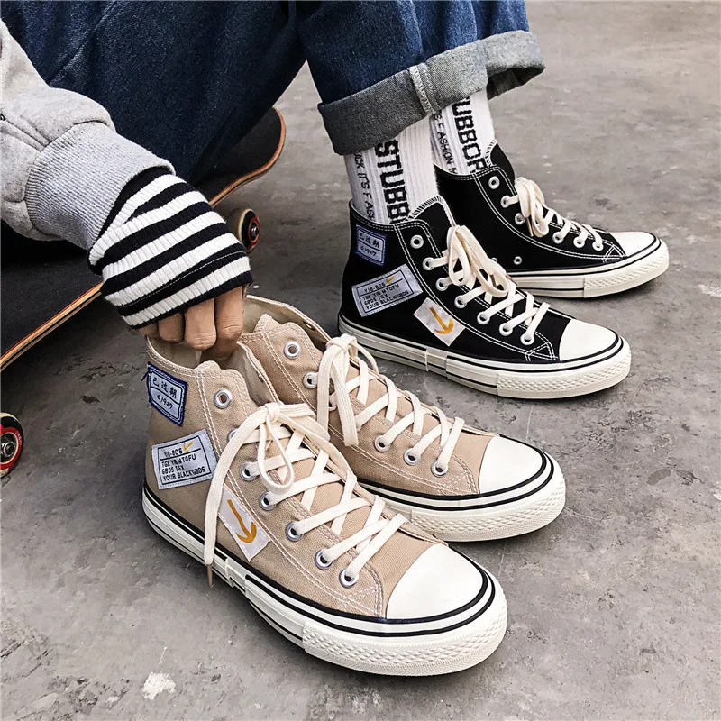 

Men's Sneakers Hip hop Men Casual Shoes Patch High Canvas Sweat Shoes Sports Comfortable Breathable Non-slip Rubber Flats Male