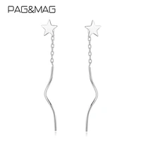 pagmag korean 925 sterling silver long tassle earrings for women chain line star pentagram earrings chram jewelry se0245