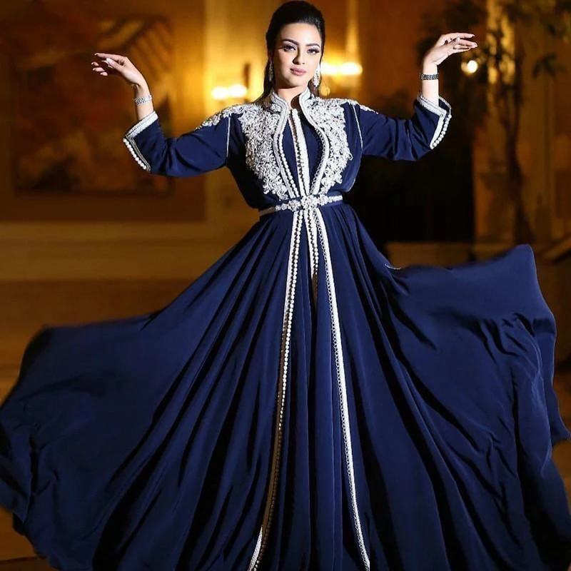 Moroccan Caftan темно синие мусульманские Вечерние платья вечерние 2020 новые