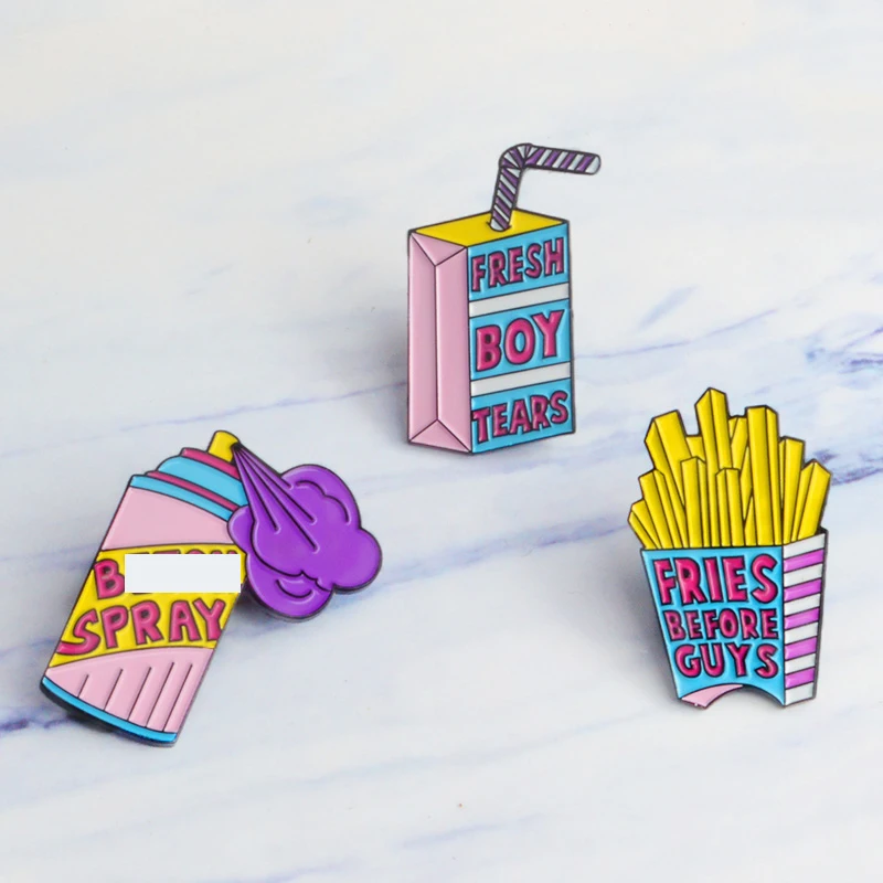 Свежий мальчиков слёз надпись &quotFries before guys&quot спрей эмали штырь розового и