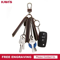 kavis genuine leather keychain men women key holder organizer pouch cow split car key wallet housekeeper key case mini card bag