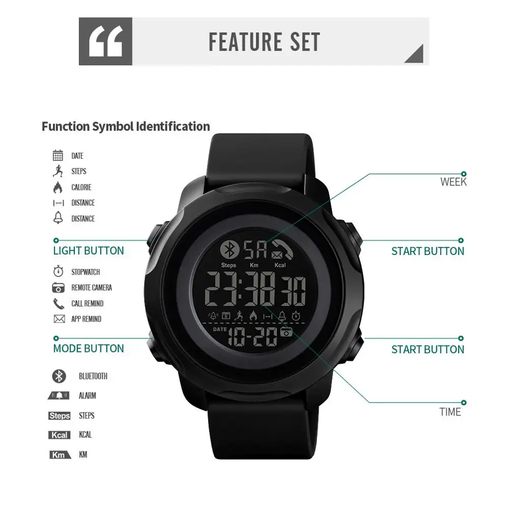

SKMEI Sport Men's Watches Bluetooth Digital Watch Luminous Waterproof Silica Gel Bracelet Shock Male Wristwatches Relogio 1572
