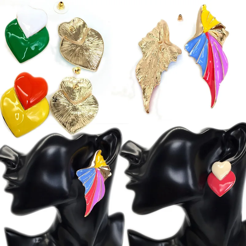 Разноцветные серьги-гвоздики в форме сердца для женщин 2021 эффектные геометрические глазурованные серьги богемные вечерние ринки свадьбы