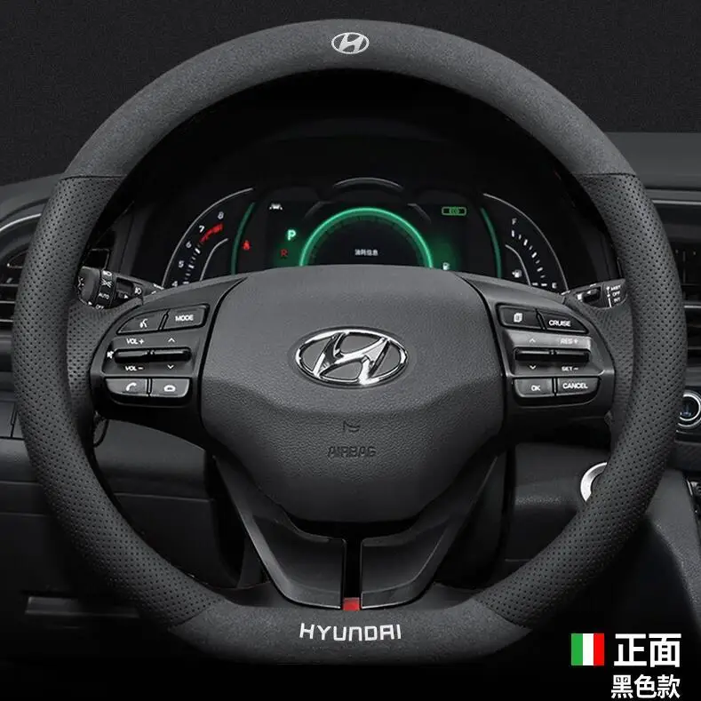 

Suede Leather Steering Wheel Cover Car-Styling Accessories for Hyundai Santa Fe Creta Ix25 I20 I30 I40 Ix20 Ioniq Veloster Kona