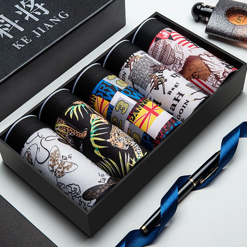 Boxer Shorts Men's Boxer Underwear Men's Cotton Underwear Sexy Printing Loose Size Soft Breathable Underwear